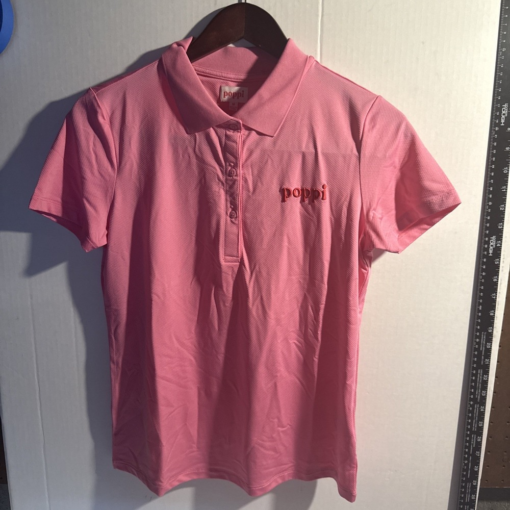 Poppi Soda Polo Womens Medium Pink   Performance/Cotton Short Sleeve Shirt‎ NWT